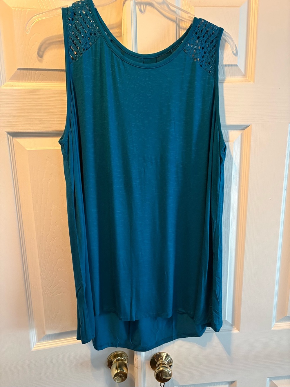 Lane Bryant Teal Sleeveless Tank with Crochet Shoulder